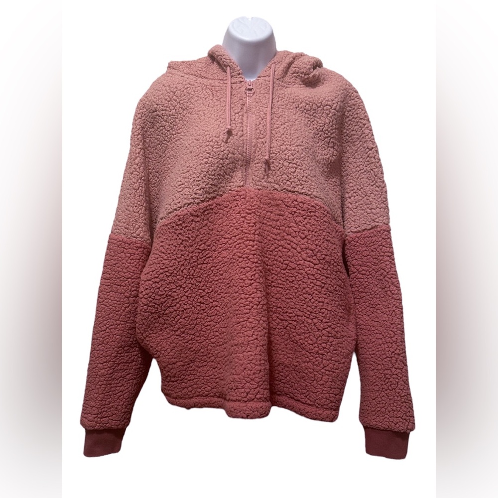 PINK Victoria’s Secret Womens XL Sherpa Fleece Pullover Quarter Zip Hoodie - Picture 7 of 10